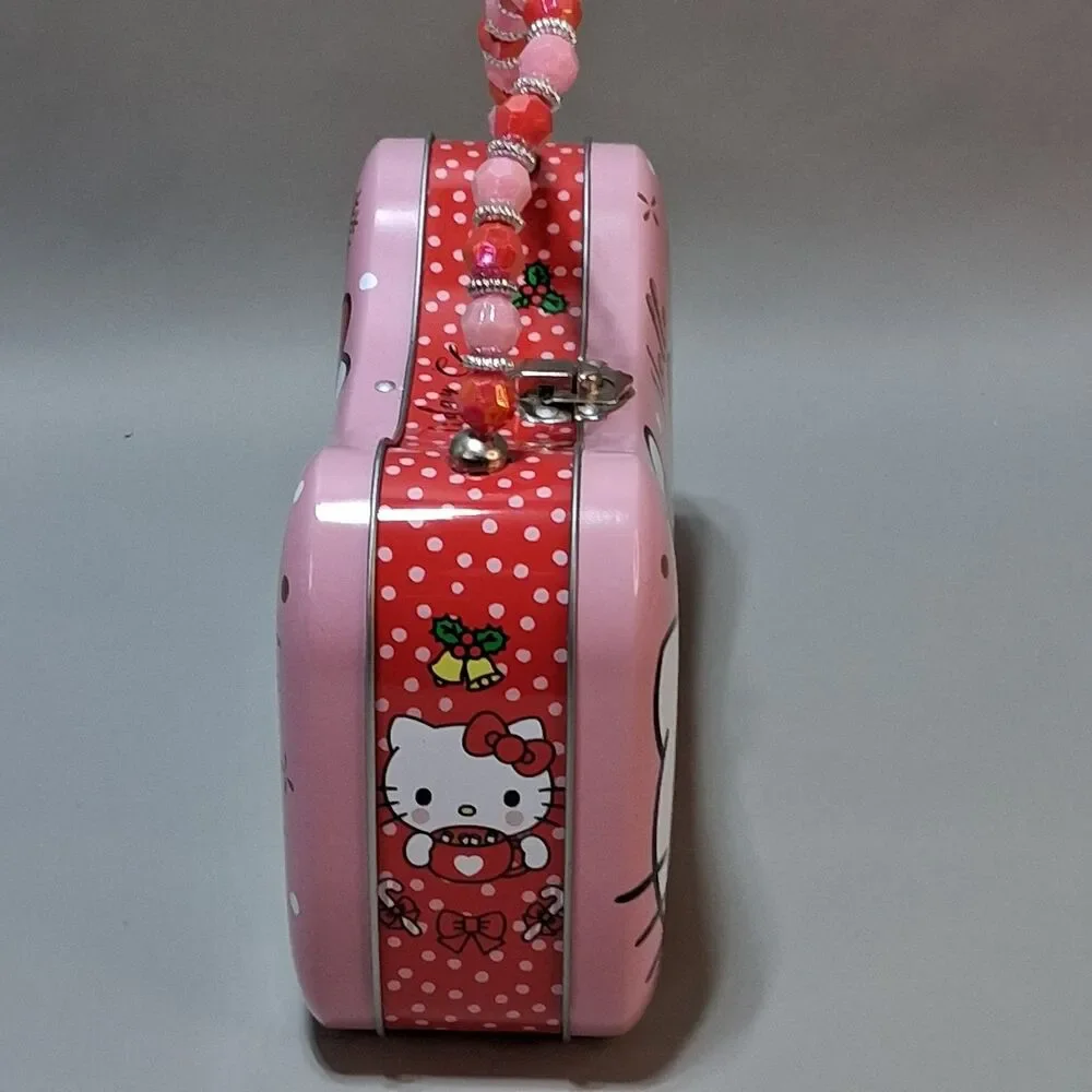 Hello Kitty Christmas Holiday Tin Purse Beaded Handle 2022 Sanrio Storage Box